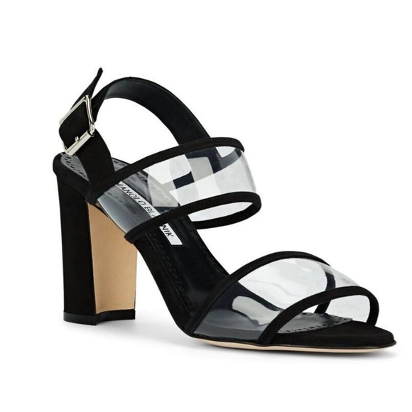Barely Worn Manolo Blahnik Khan Suede & PVC Sandals - Picture 2 of 14